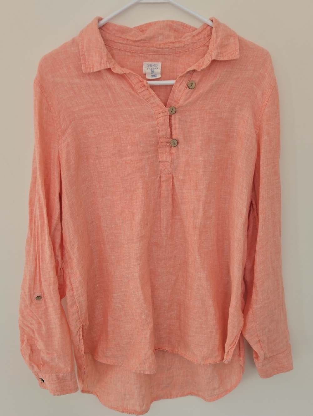 Sigrid Olsen Peach Linen Button-Front Tunic Beach Vacation Normcore Large